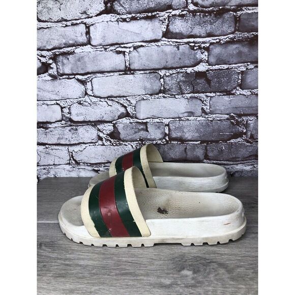 GUCCI Web White Rubber Logo Casual Slides Designer Sandals Men’s Sz 11M US/44EU - Picture 11 of 16